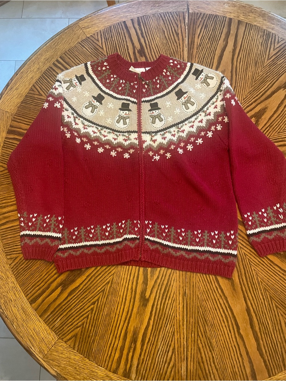 Croft & Barrel Red Fairisle Snowman Zip Cardigan with Cream Yoke Size Medium